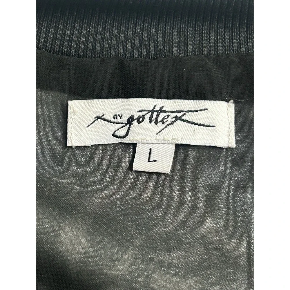 X by GOTTEX Women's Floral Satin Bomber Jacket Blue Roses Size Large Zip Pockets